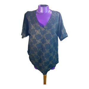 Baby Phat vintage black gold vneck smock cotton short sleeve shirt XL